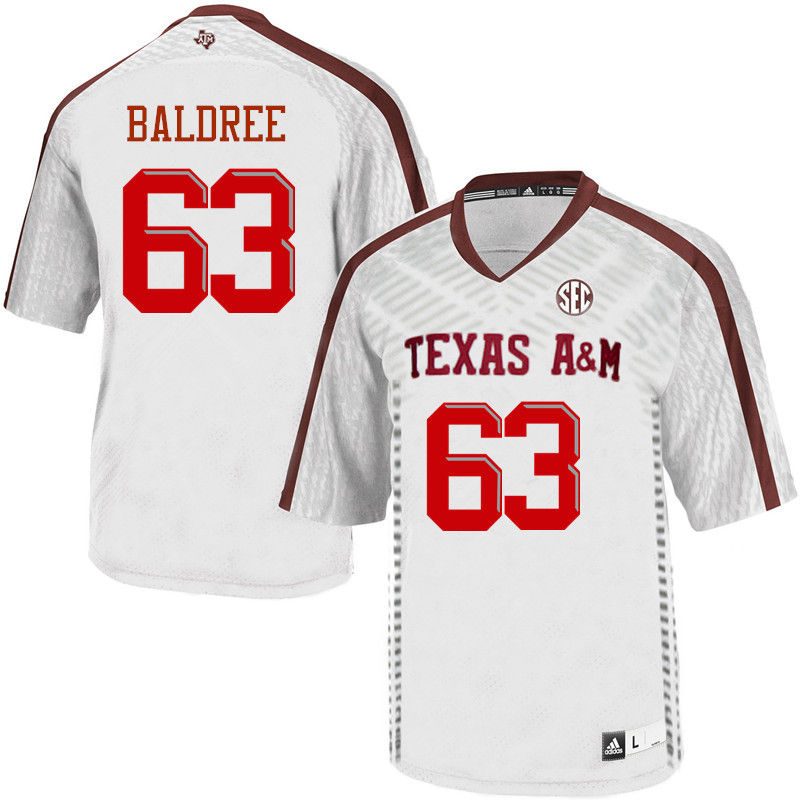 Men #63 Cagan Baldree Texas A&M Aggies College Football Jerseys-White - Click Image to Close
